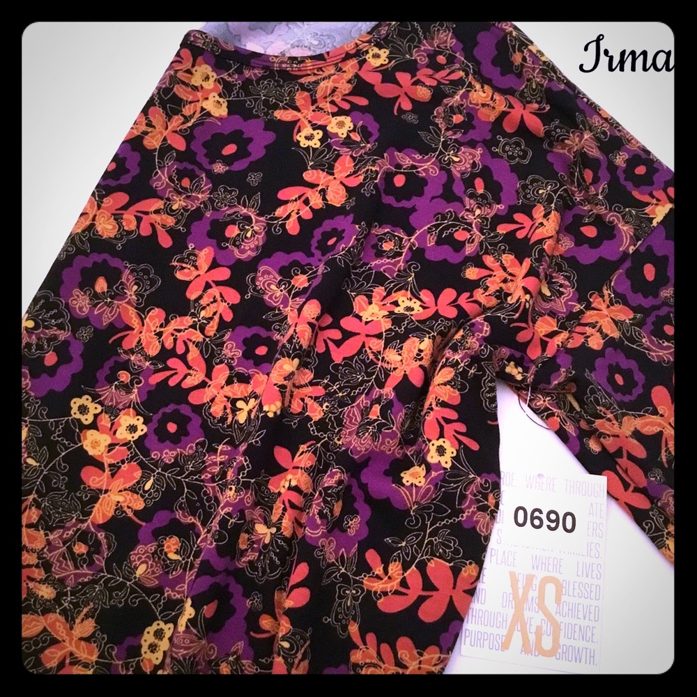 Lularoe Irma Black Floral NWT